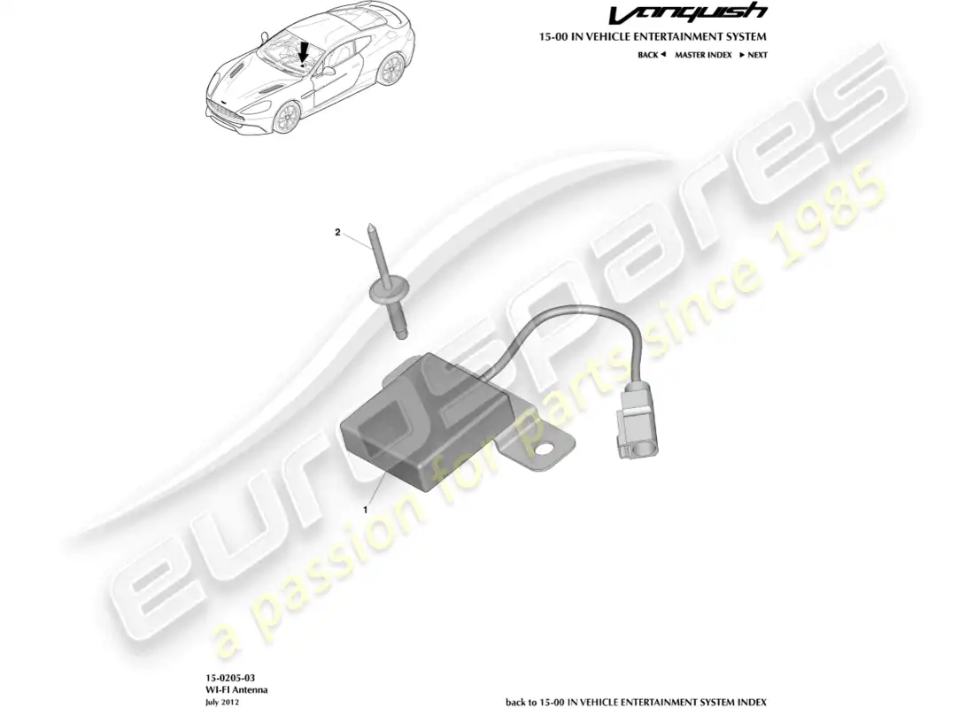 aston martin vanquish (2015) wi-fi antenna parts diagram