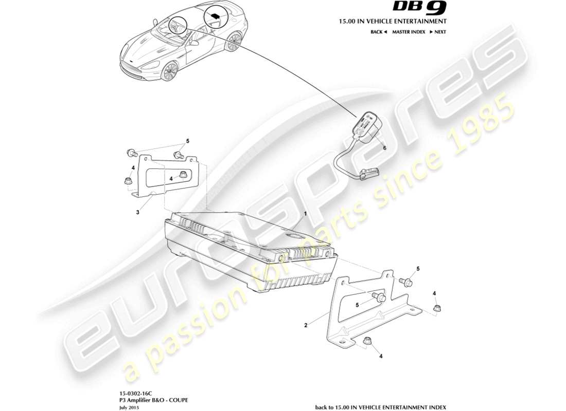 aston martin db9 (2015) p3 amplifiers, b&o, 16my, coupe part diagram