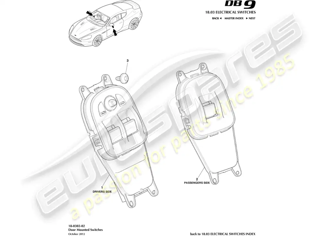 aston martin db9 (2017) door mounted switches parts diagram