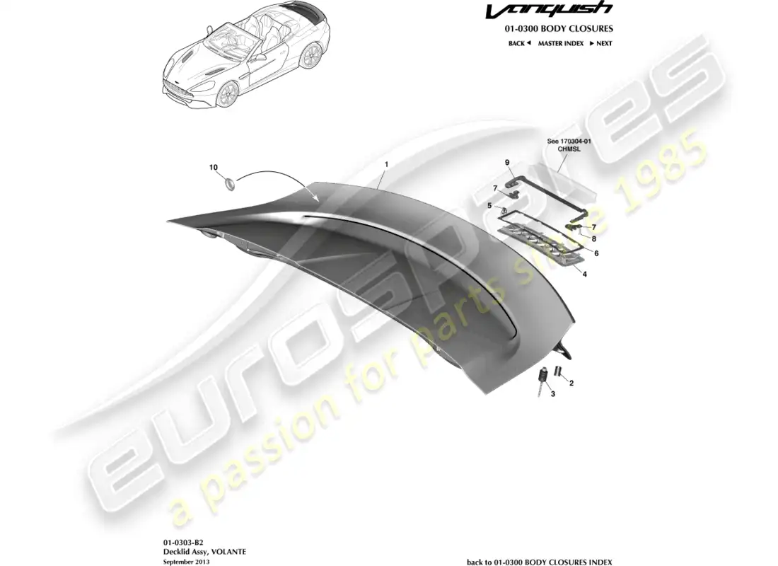 aston martin vanquish (2018) decklid assembly, volante parts diagram