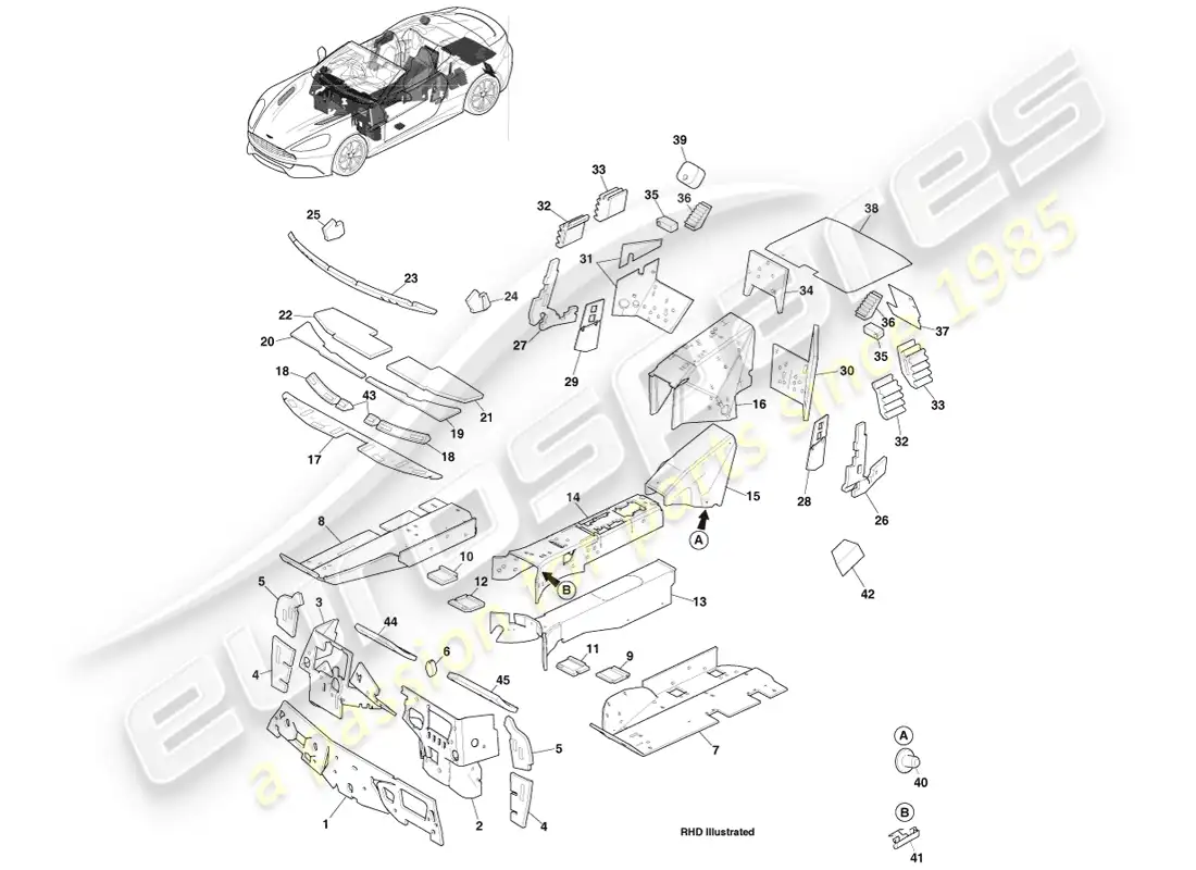aston martin vanquish (2014) nvh pads, volante parts diagram