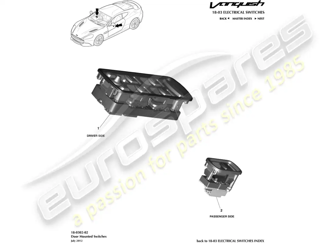 aston martin vanquish (2015) door mounted switches parts diagram