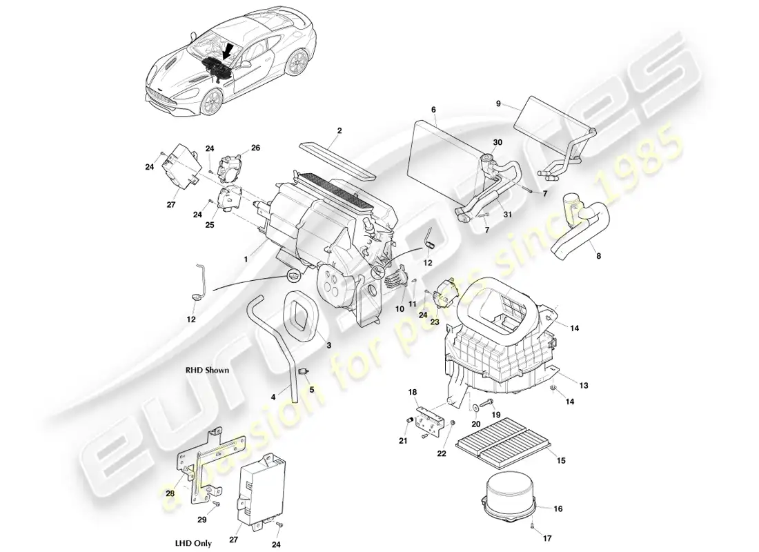 aston martin vanquish (2014) hvac unit parts diagram