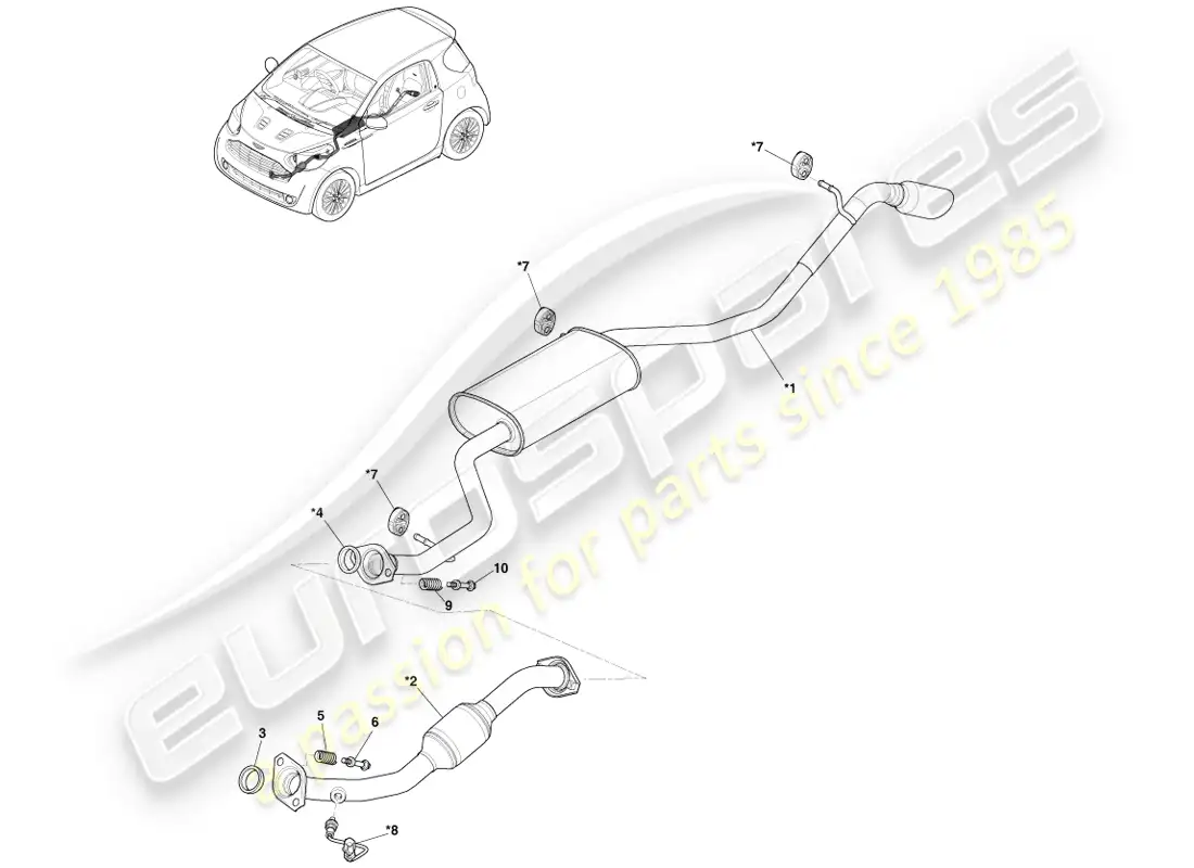 aston martin cygnet (2012) exhaust system parts diagram