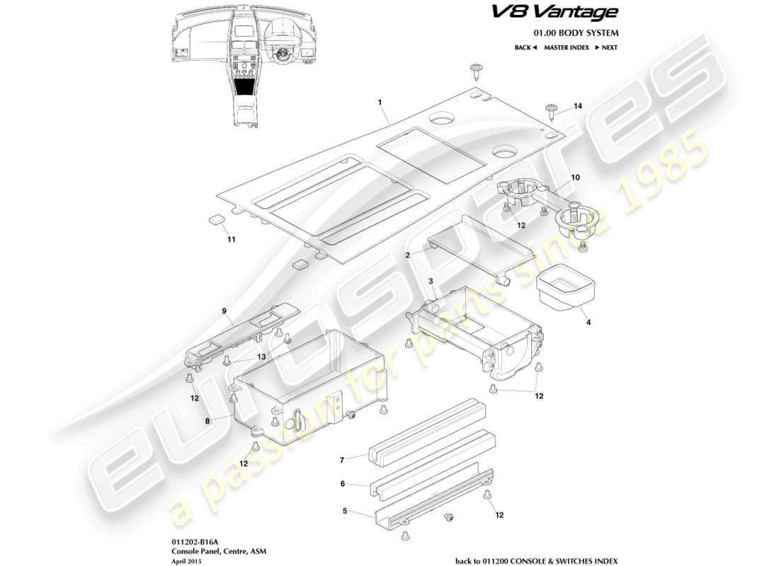 aston martin v8 vantage (2018) front console, asm, 16my part diagram