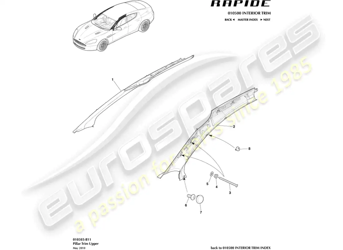 aston martin rapide (2017) a pillar trim parts diagram