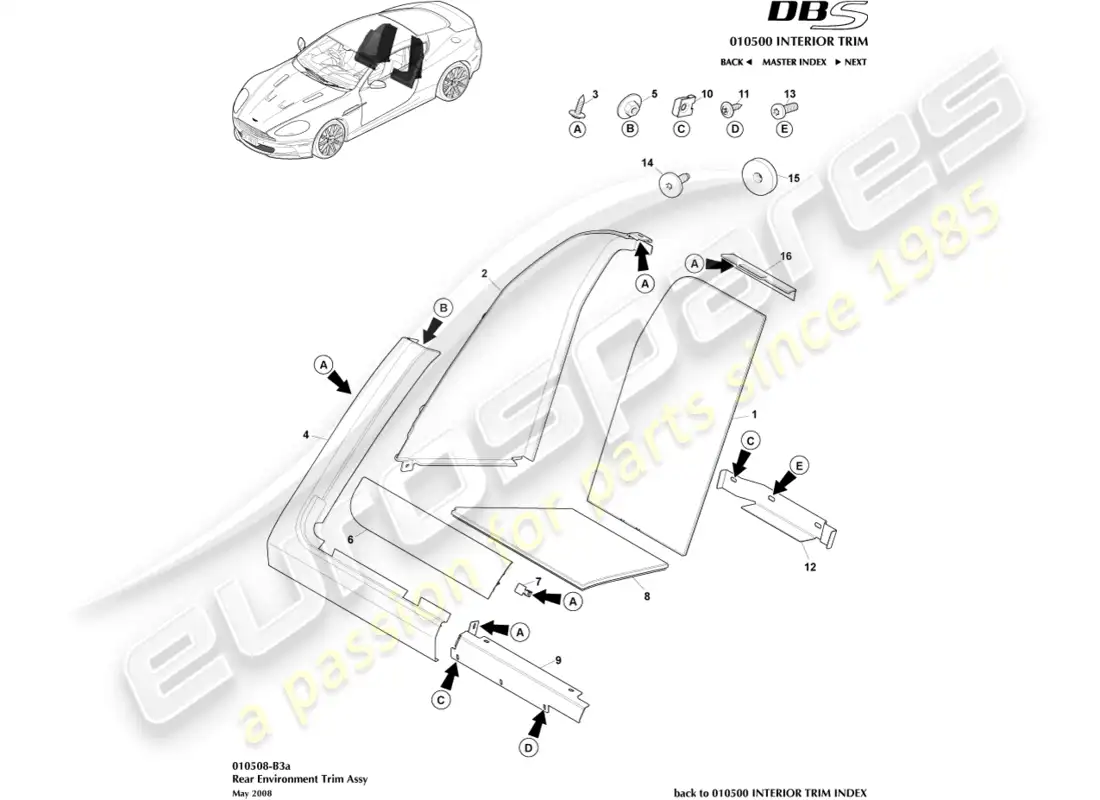 aston martin dbs (2012) rear environment trim parts diagram
