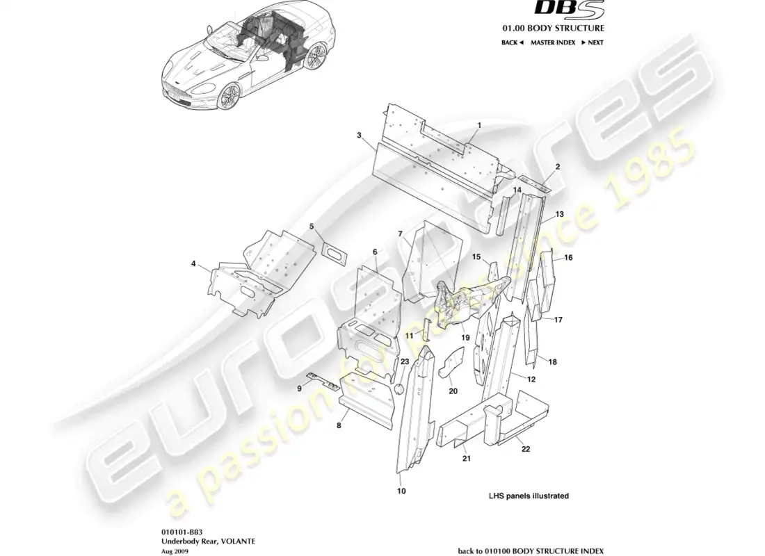 aston martin dbs (2007) underbody rear, volante parts diagram