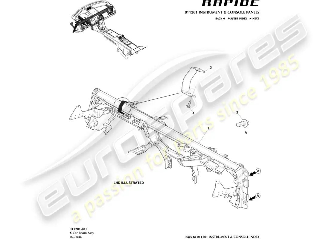 aston martin rapide (2016) ip cross beam parts diagram