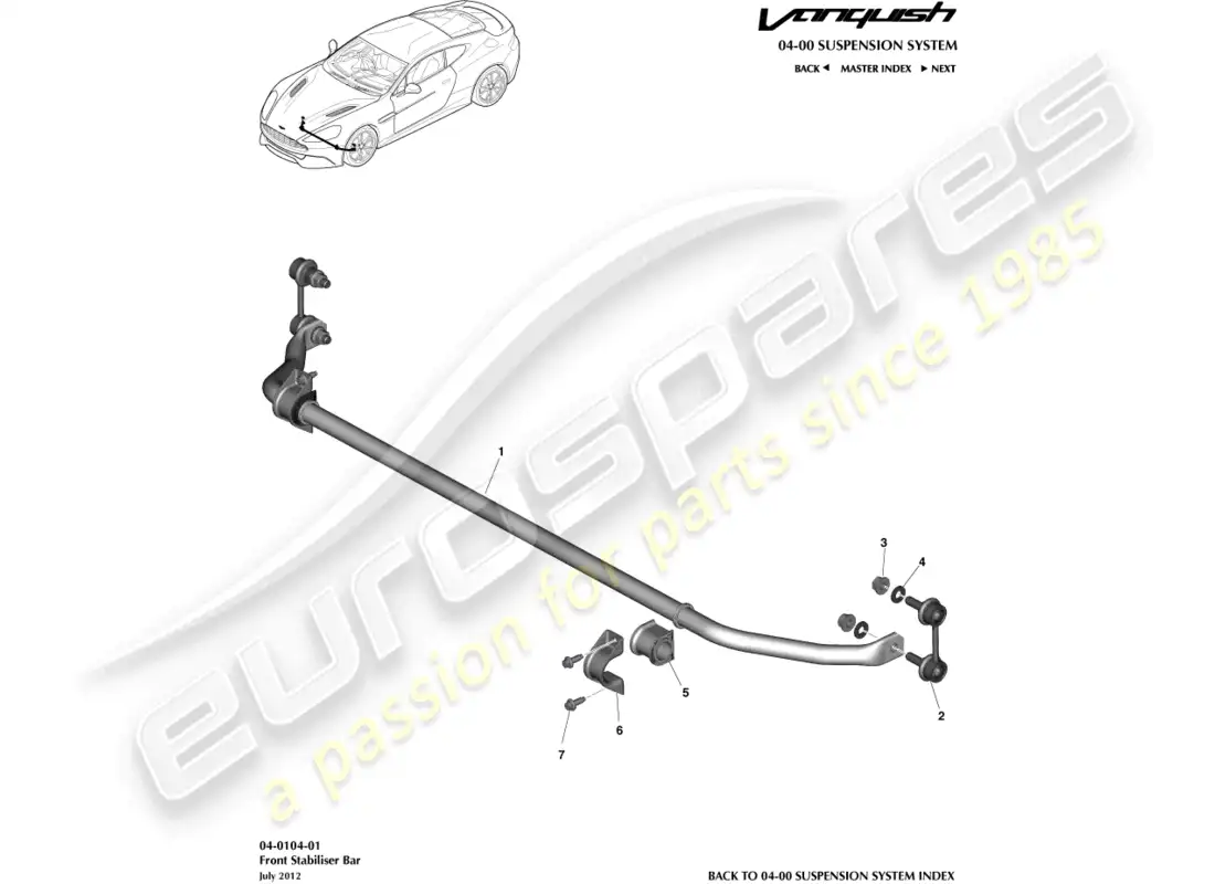 aston martin vanquish (2018) front stabiliser bar parts diagram