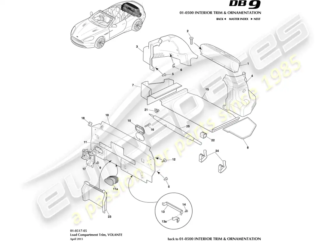 aston martin db9 (2016) load compartment trim, volante parts diagram