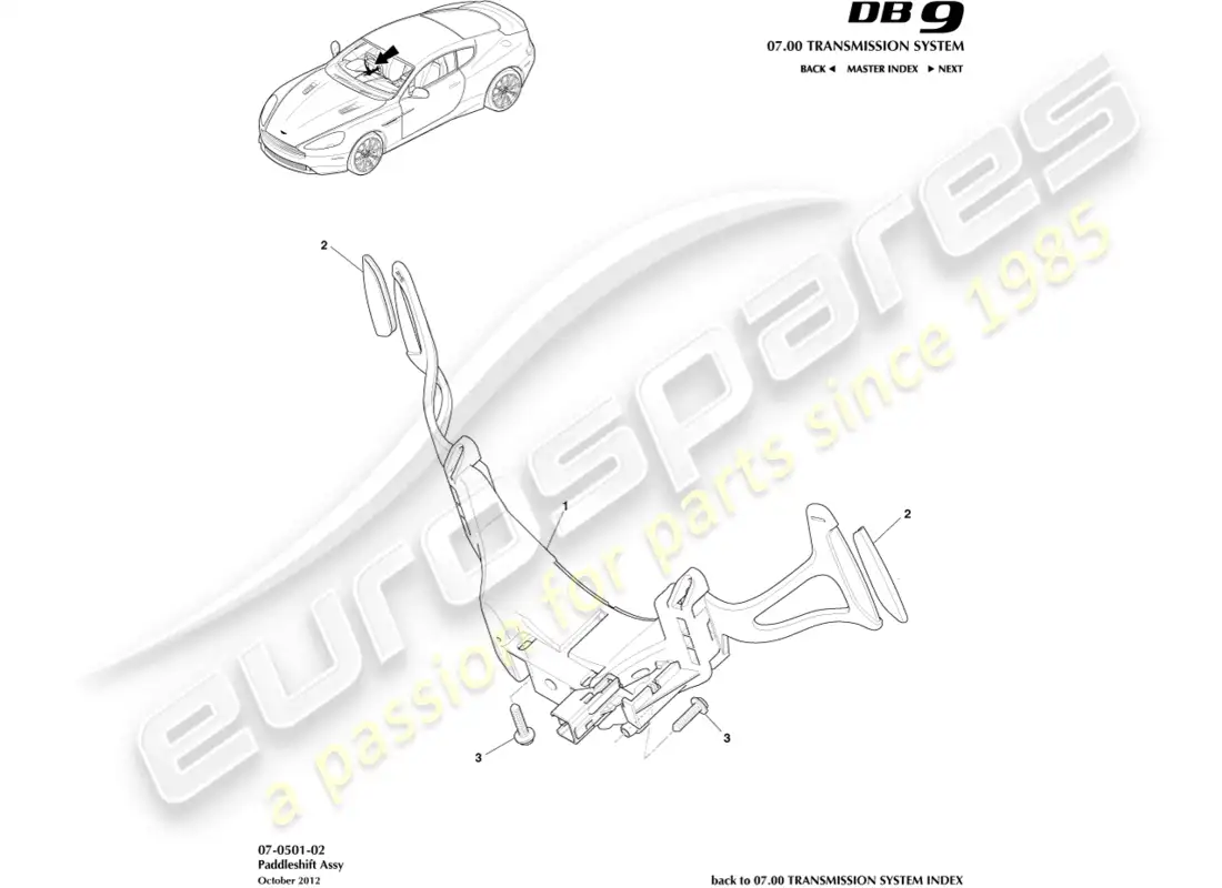 aston martin db9 (2017) paddleshift parts diagram