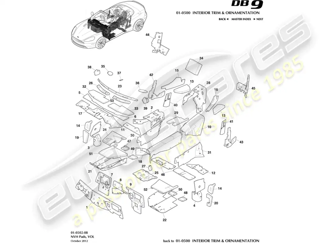 aston martin db9 (2017) nvh pads, volante parts diagram