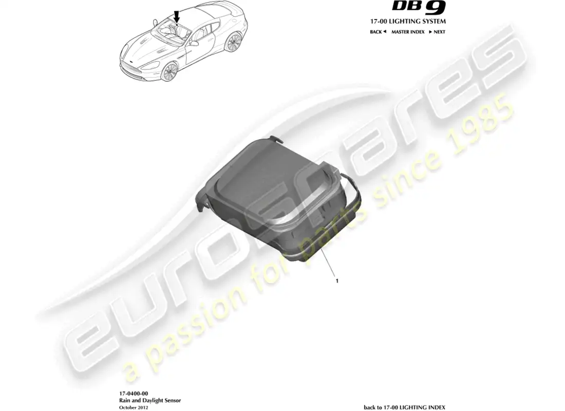 aston martin db9 (2017) rain & daylight sensor parts diagram