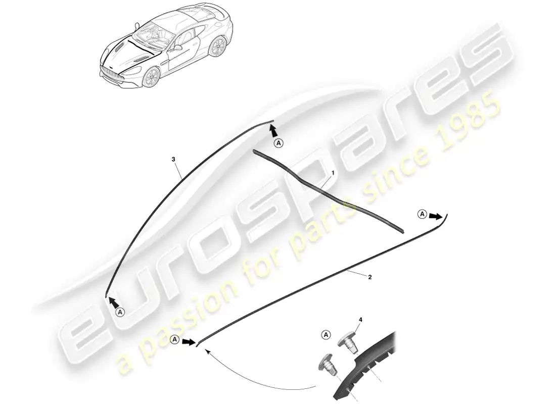 aston martin vanquish (2014) bonnet weatherstrips parts diagram