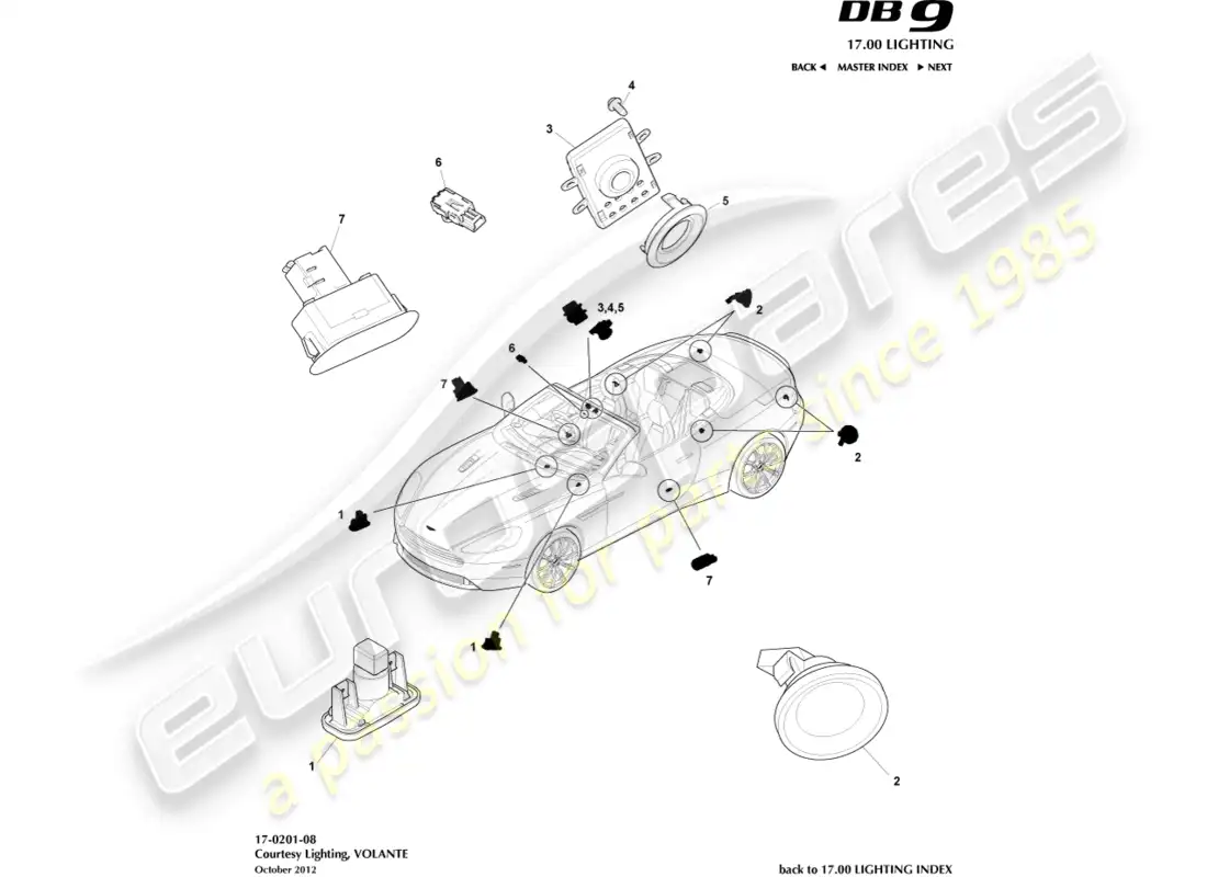 aston martin db9 (2017) courtesy lighting, volante parts diagram