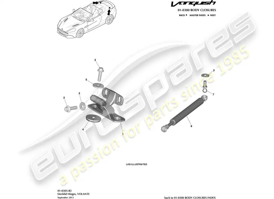 aston martin vanquish (2016) decklid hinges, volante parts diagram