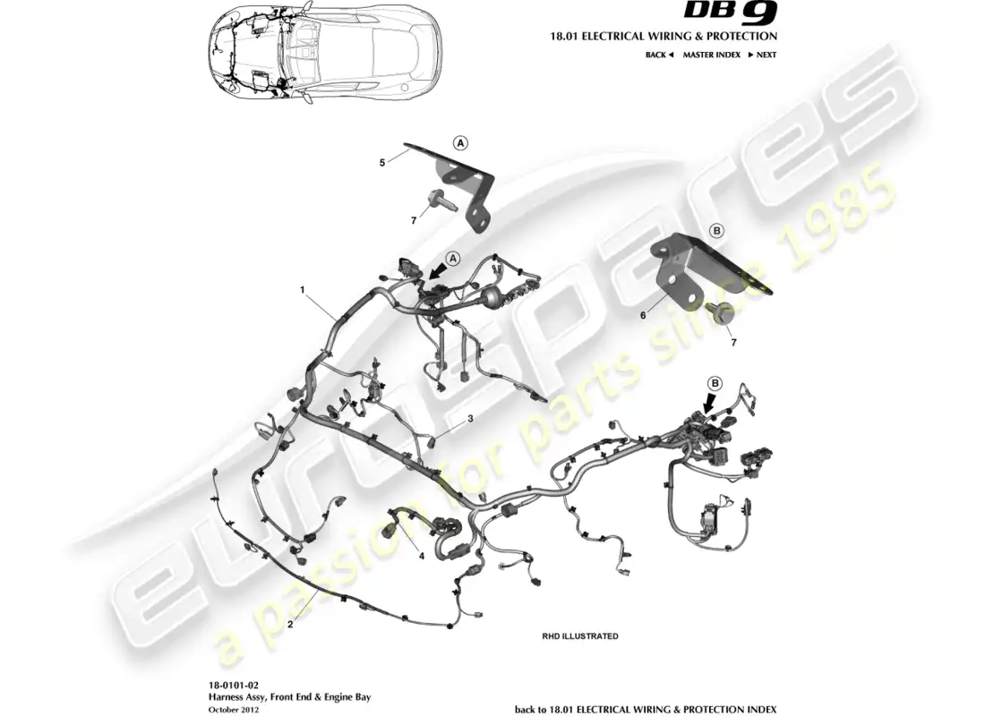 aston martin db9 (2017) front & engine bay harness parts diagram