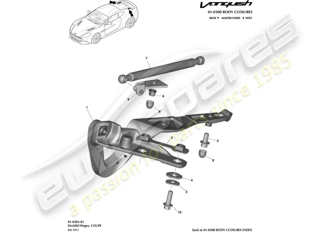 aston martin vanquish (2018) decklid hinges, coupe parts diagram