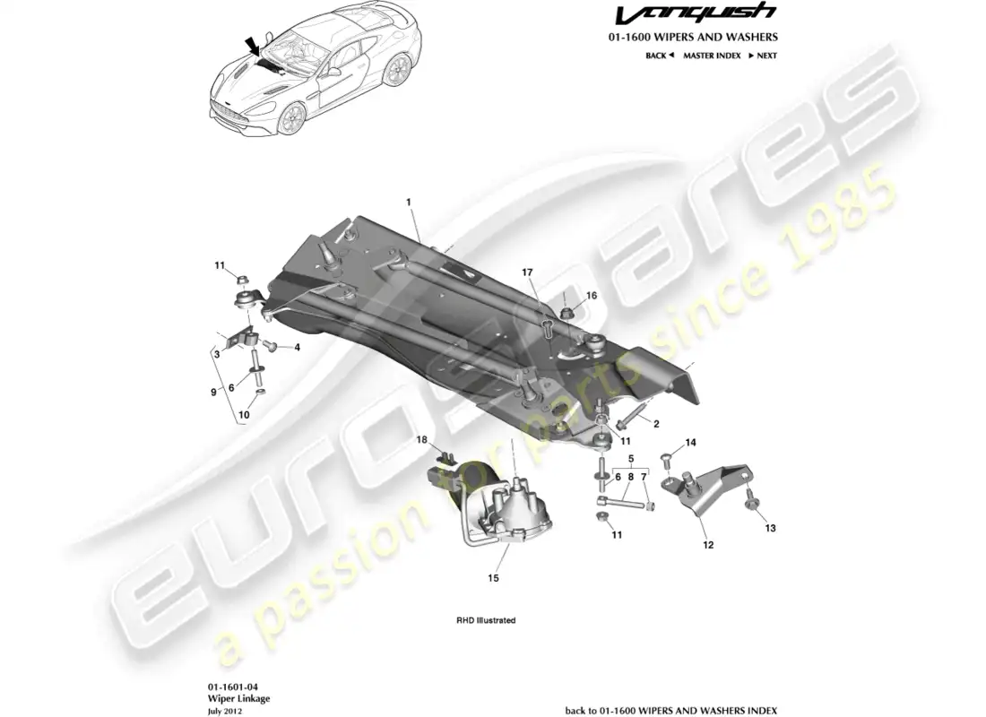 aston martin vanquish (2016) wiper linkage parts diagram