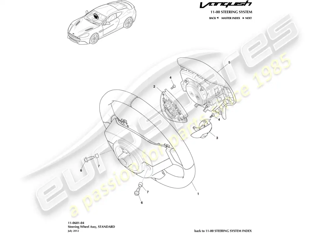 aston martin vanquish (2017) steering wheel parts diagram