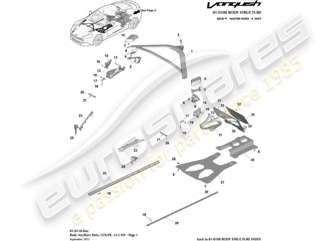 aston martin vanquish (2016) ancillary parts, coupe 14.5my, page 1 part diagram