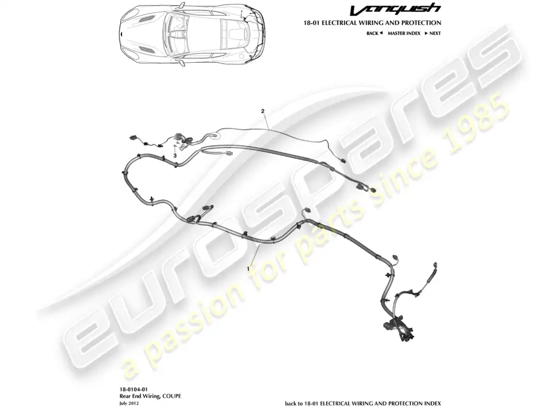 aston martin vanquish (2017) rear end harness, coupe parts diagram