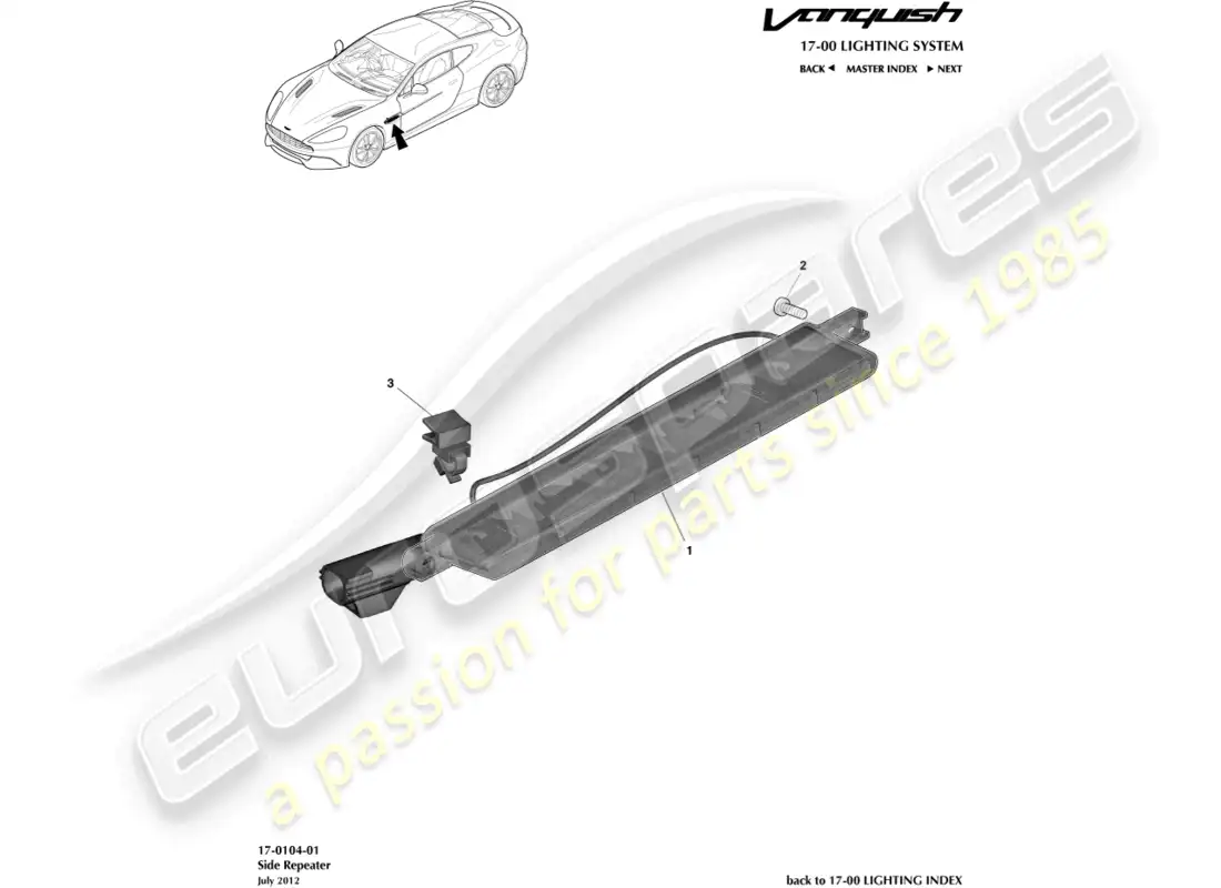 aston martin vanquish (2015) side repeaters parts diagram