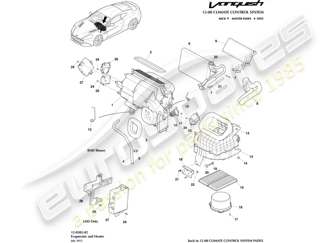 aston martin vanquish (2017) hvac unit parts diagram