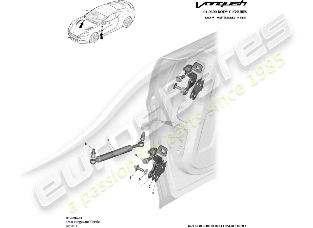 aston martin vanquish (2018) door hinge assembly parts diagram