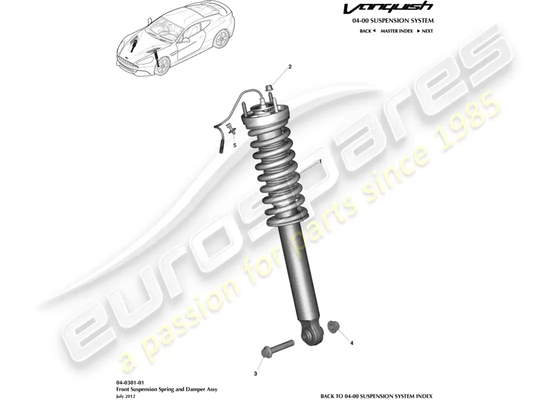 aston martin vanquish (2018) front spring & damper parts diagram