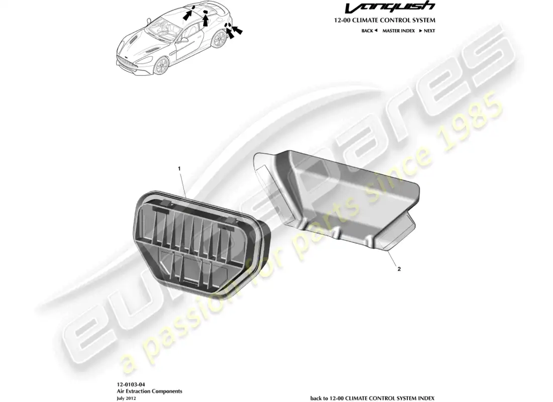 aston martin vanquish (2017) air extraction components parts diagram