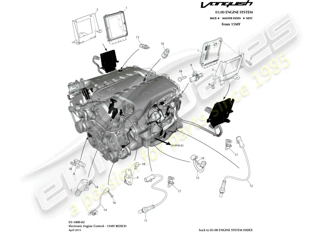 aston martin vanquish (2017) electronic engine control, bosch parts diagram