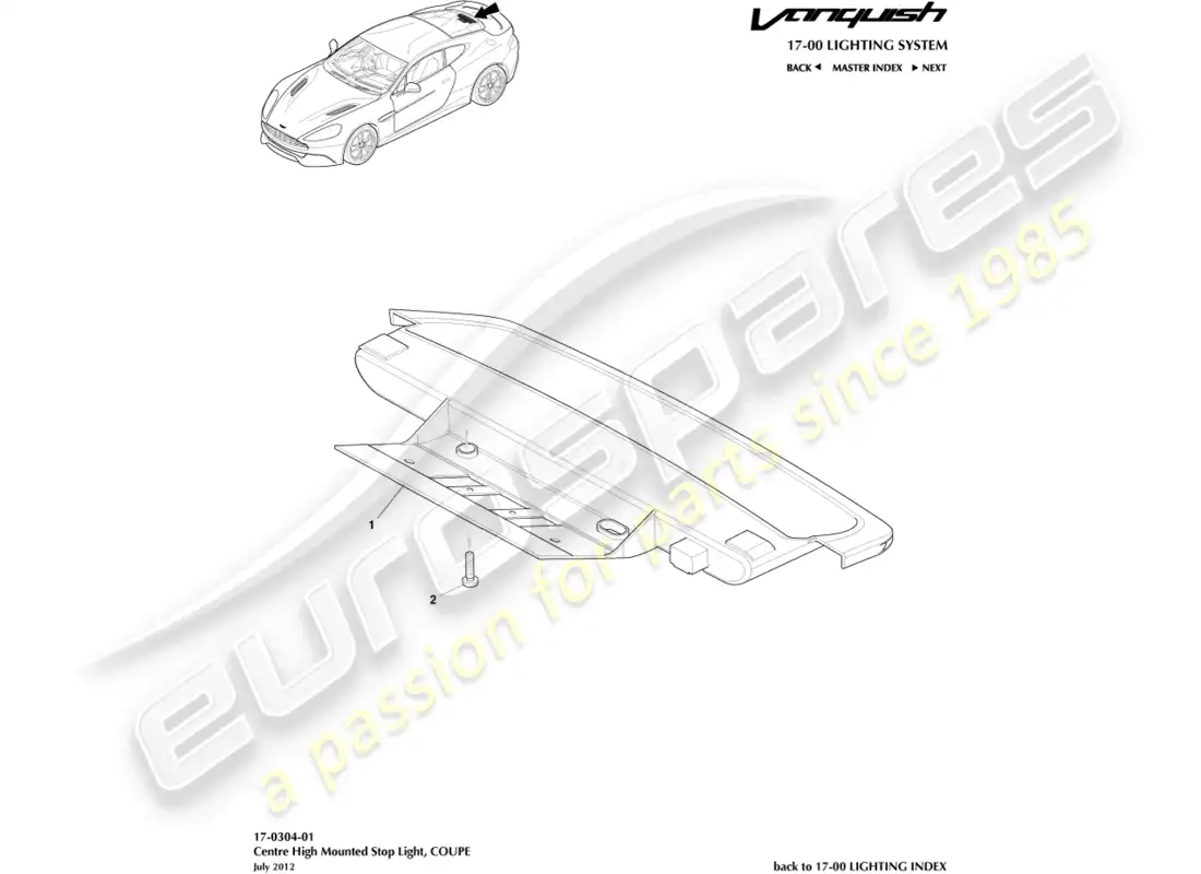 aston martin vanquish (2018) high mounted stop light, coupe parts diagram