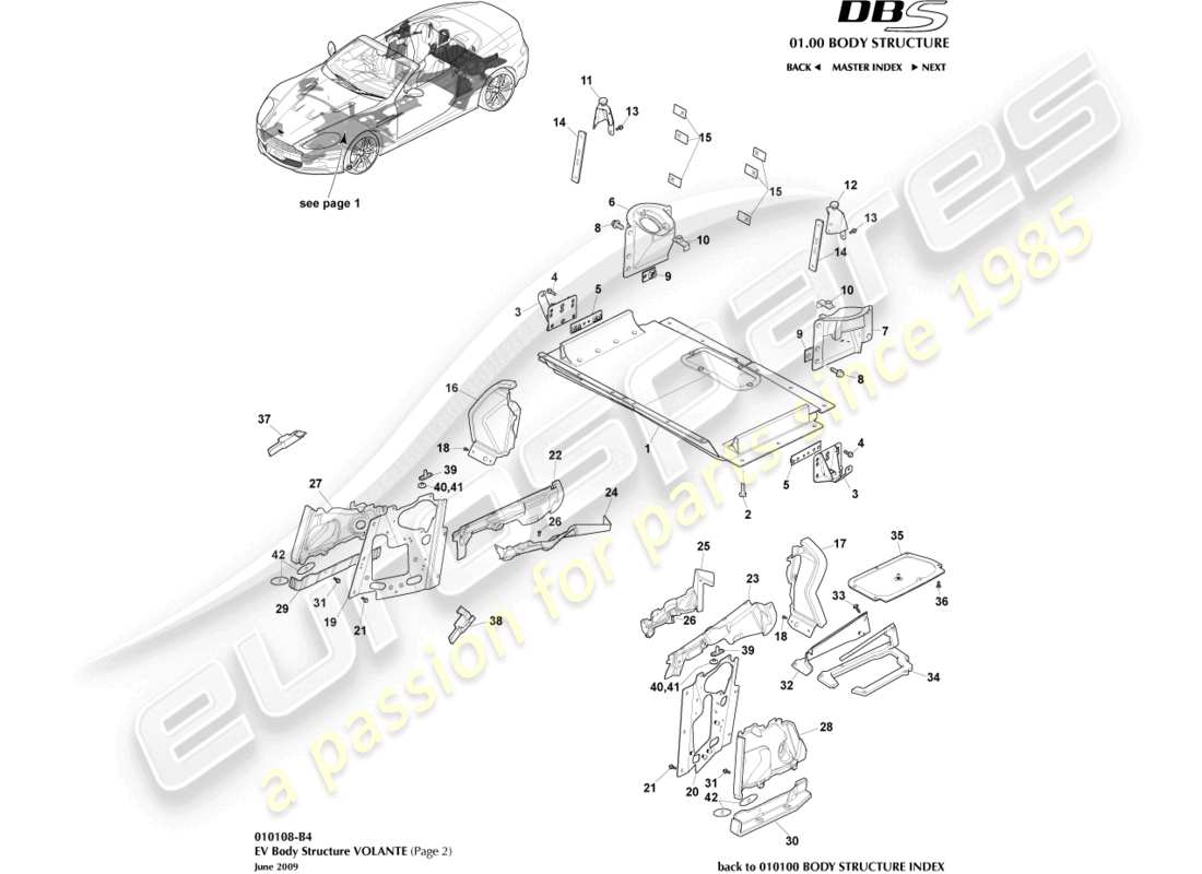 aston martin dbs (2008) ev structure, volante, page 2 part diagram