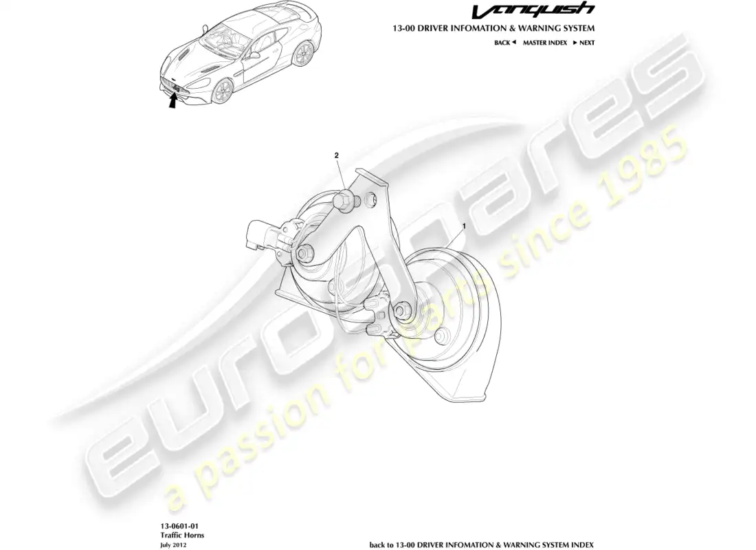 aston martin vanquish (2017) traffic horn parts diagram