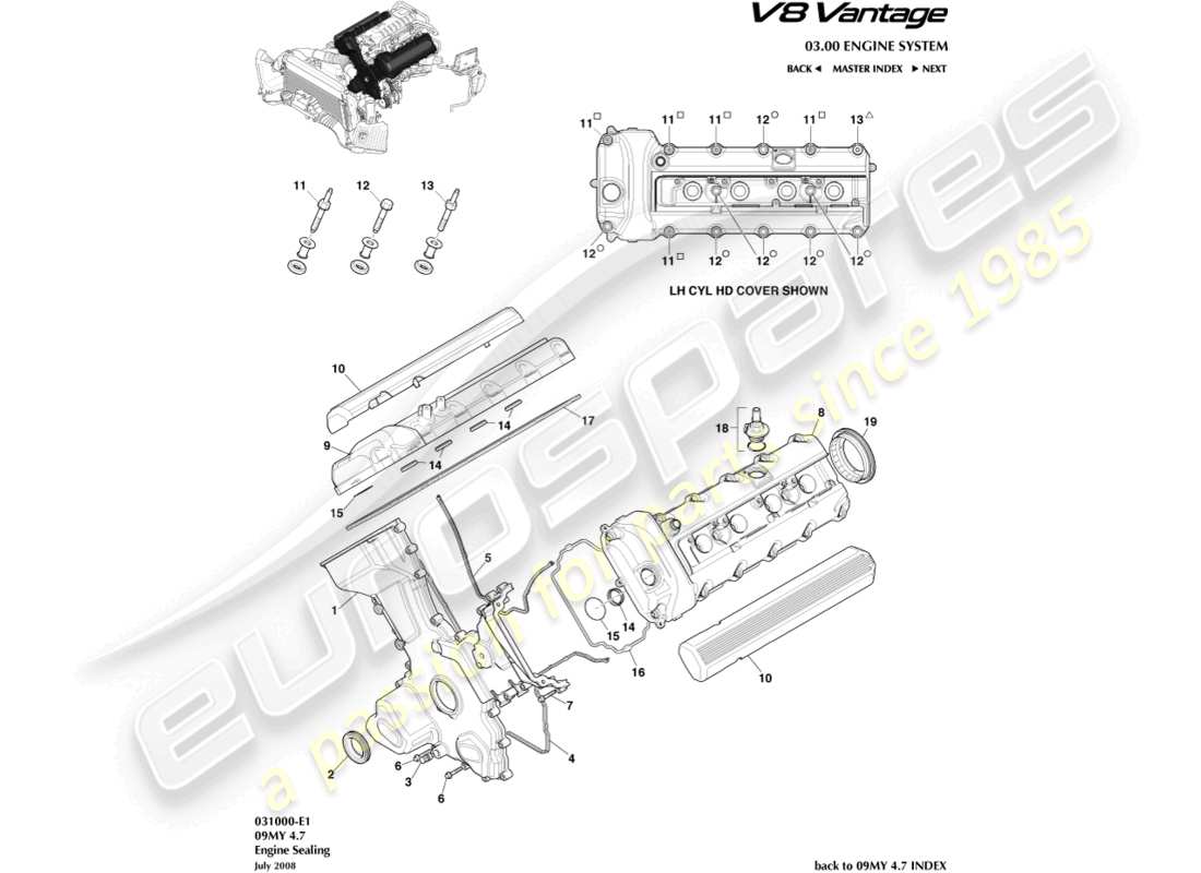 aston martin v8 vantage (2018) engine sealing part diagram