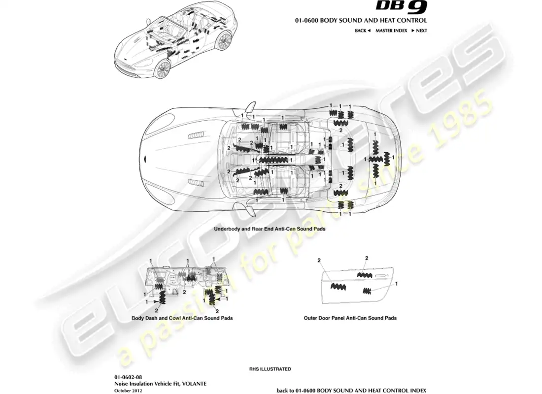 aston martin db9 (2014) noise insulation, volante parts diagram