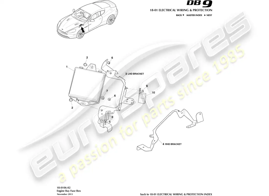 aston martin db9 (2014) engine bay fusebox parts diagram