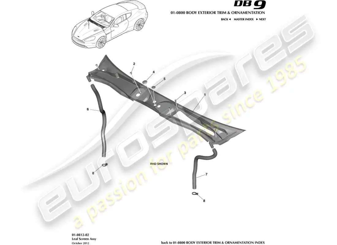 aston martin db9 (2017) leaf screen assembly parts diagram