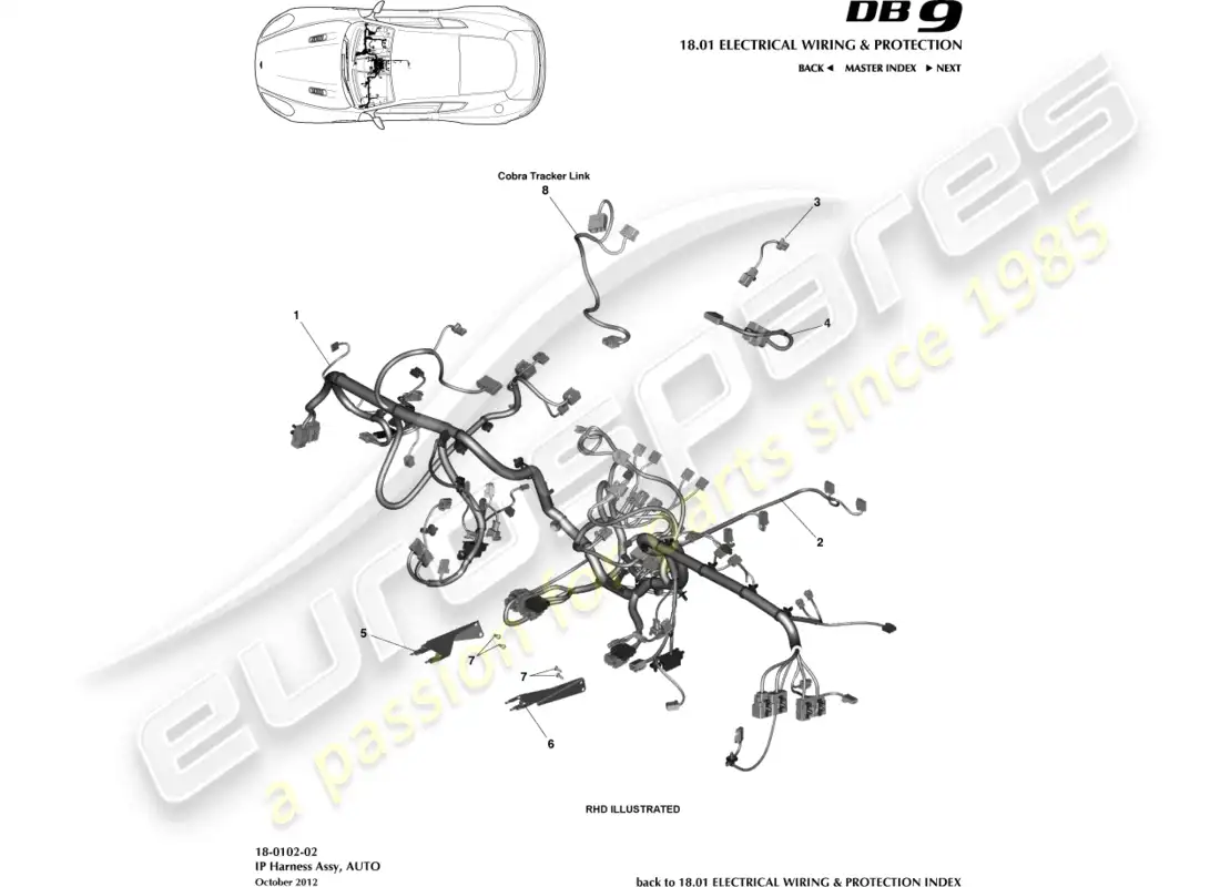 aston martin db9 (2017) ip harness parts diagram