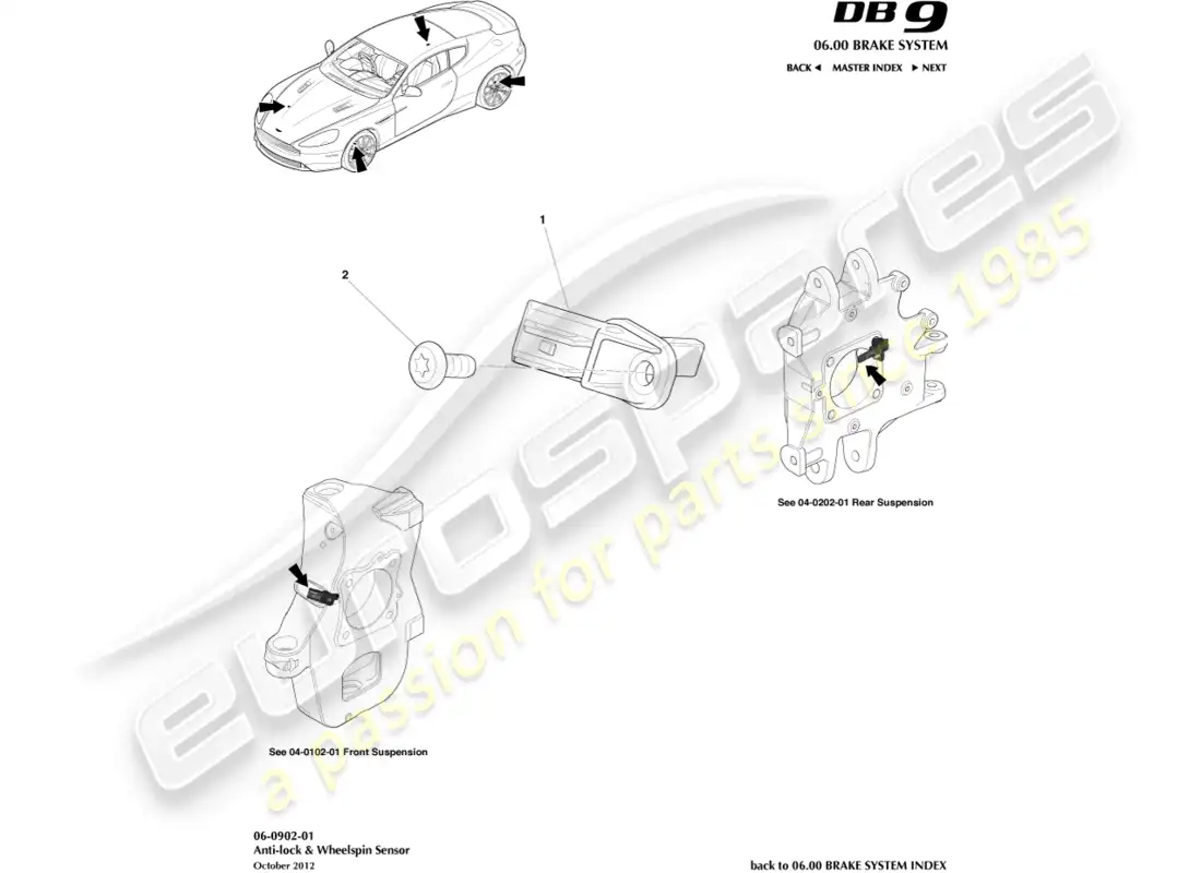 aston martin db9 (2015) wheel speed sensors parts diagram
