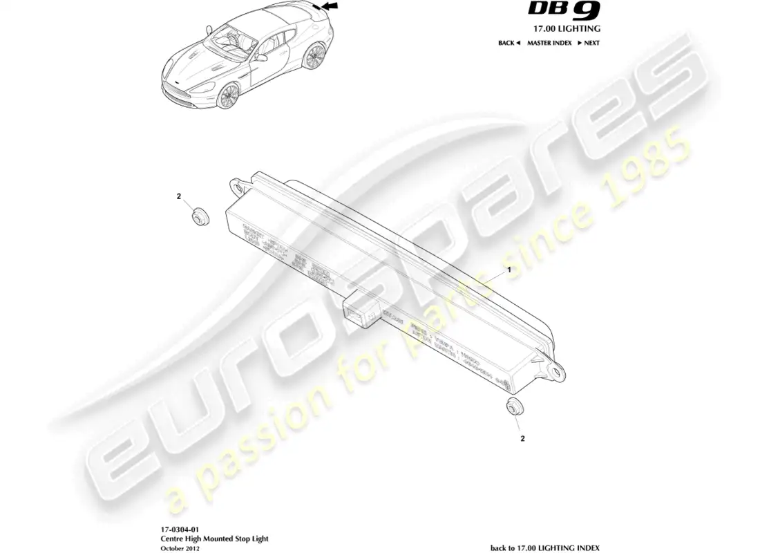 aston martin db9 (2017) high mounted stop light parts diagram