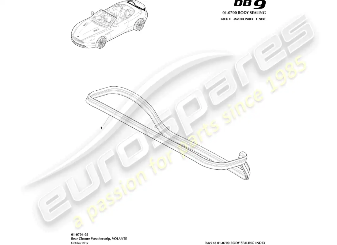aston martin db9 (2015) rear closure weatherstrip, volante parts diagram