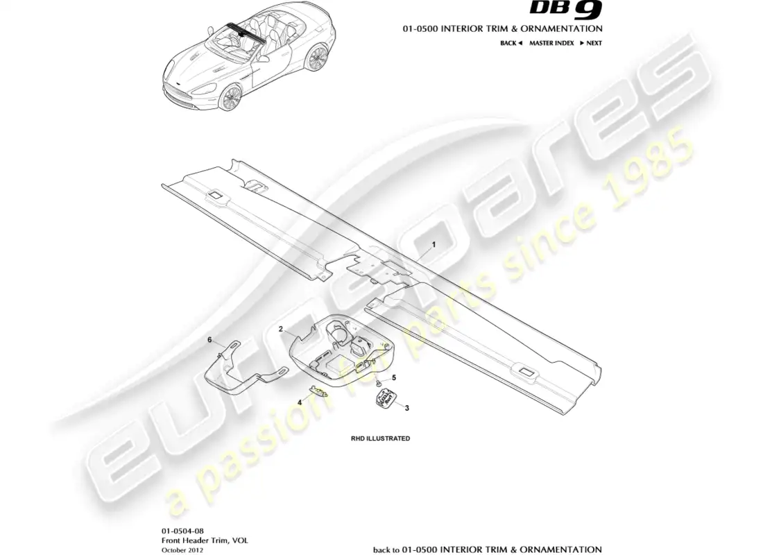 aston martin db9 (2015) front header trim, volante parts diagram