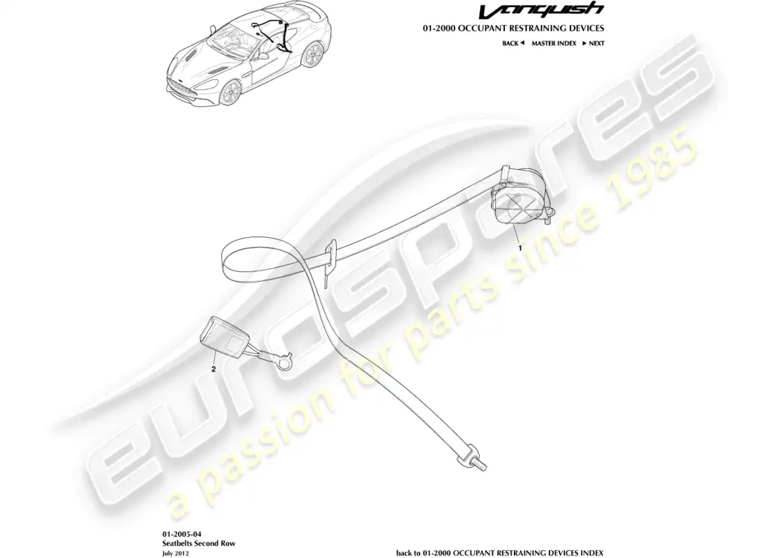 aston martin vanquish (2015) rear seat belts parts diagram