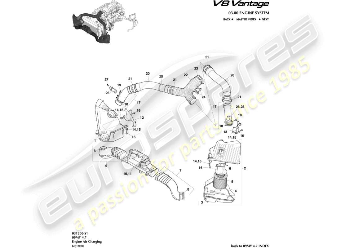 aston martin v8 vantage (2015) air charging part diagram