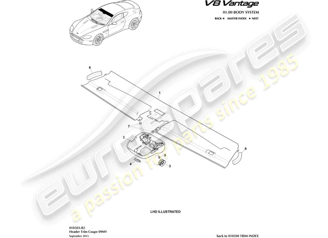 aston martin v8 vantage (2018) header trim, coupe 09my part diagram