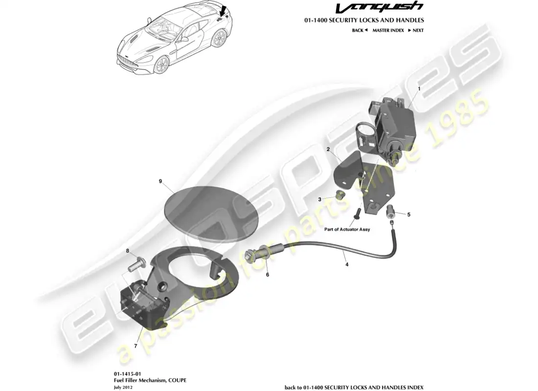 aston martin vanquish (2016) fuel filler mechanism, coupe parts diagram