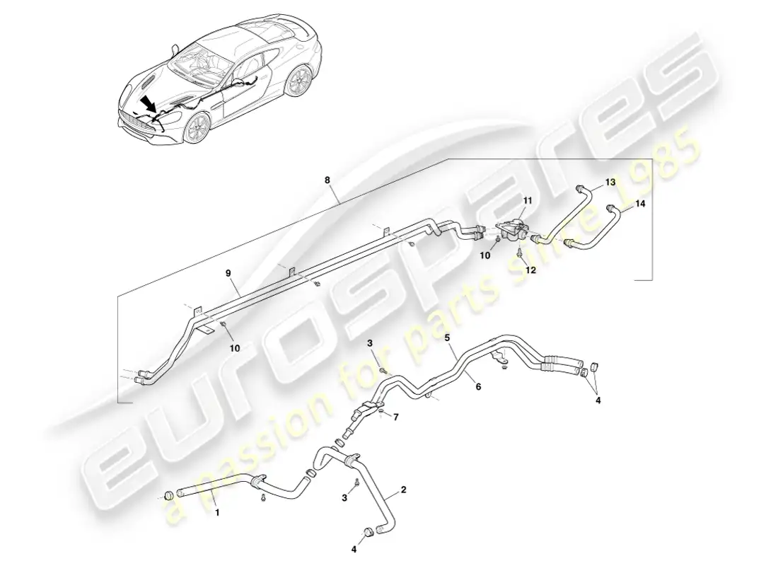 aston martin vanquish (2014) transmission oil cooler pipes parts diagram